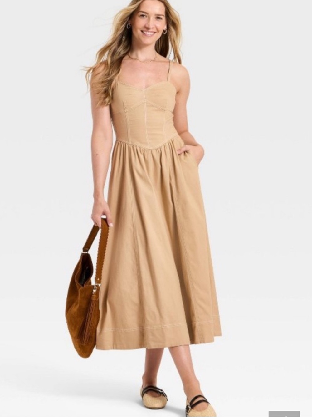 Universal Thread NWT S (M good) tan DENIM corset top POCKETS Midi Dress